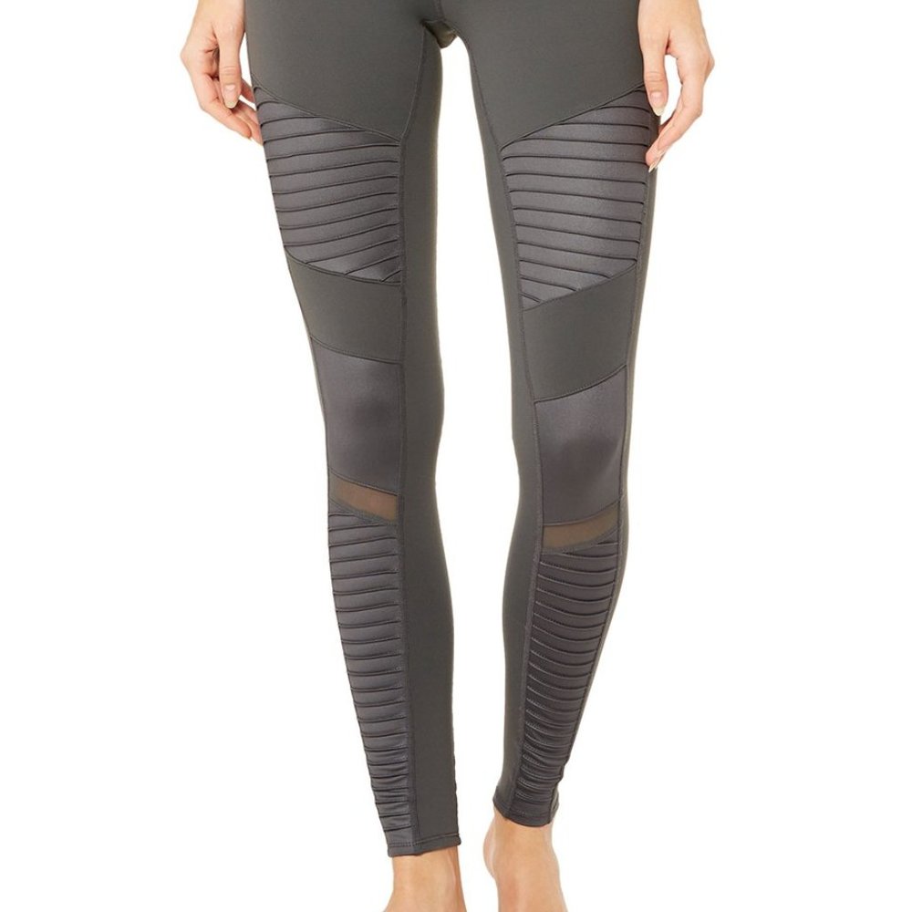 Grey Alo Yoga Low-Rise Moto Leggings